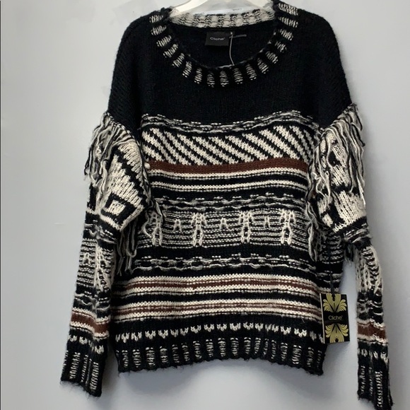 Cliche’ fringe sweater with boho print. Size M - Picture 2 of 6
